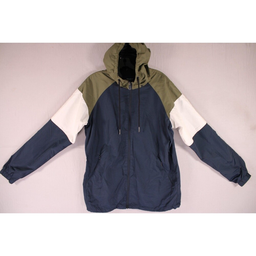 Pull & Bear Mens Colorblock Windbreaker Jacket Size M Hooded Full Zip Mesh Lined